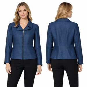 TAHARI Jacket Womens Size 14 Blue Zip Front Structured Career Blazer
